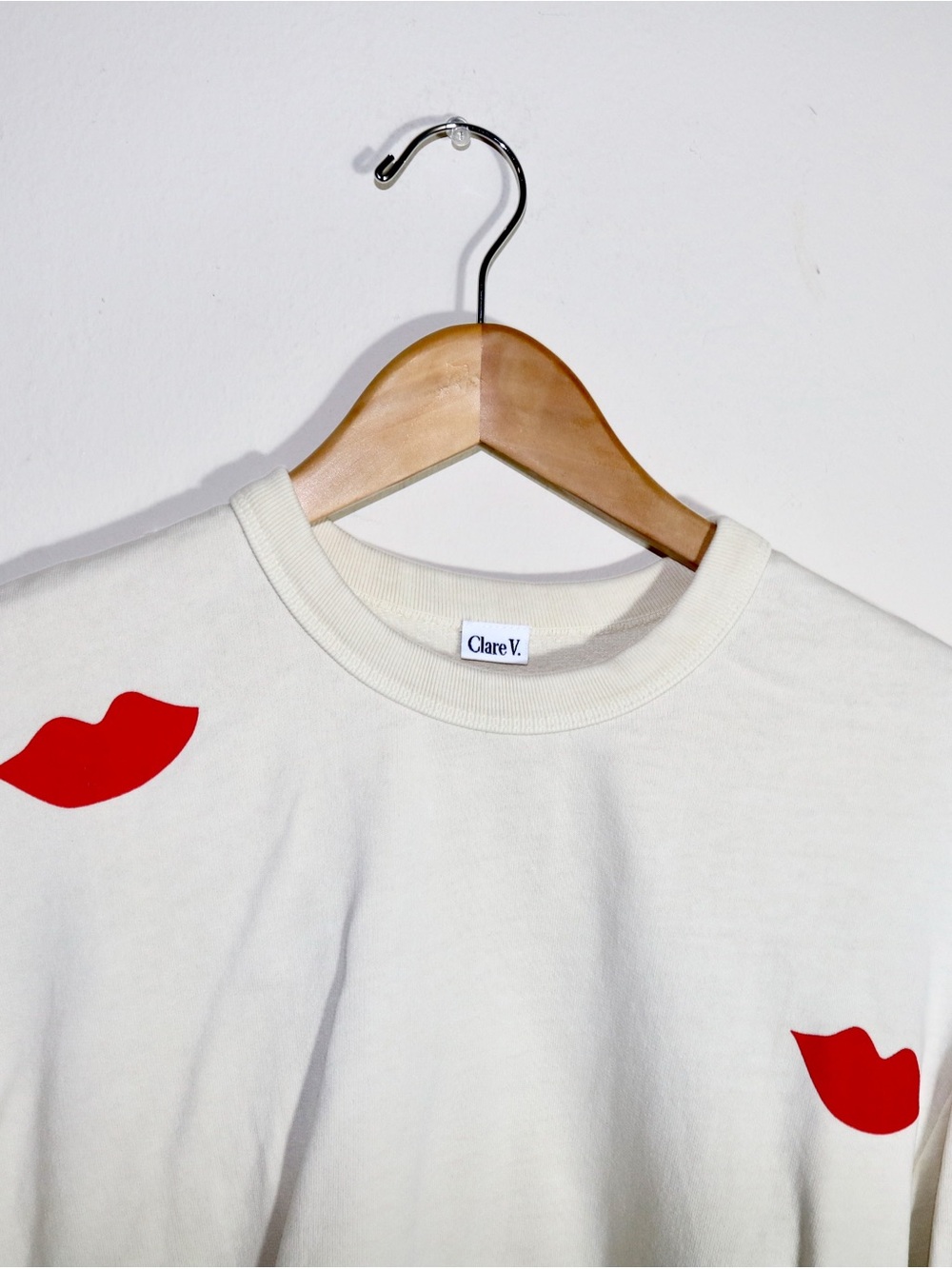 Clare V. Drop Shoulder Sweatshirt in Cream/Poppy Lips - Picture 6 of 14